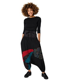 Harembroek katoen zwart rood petrol