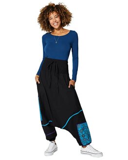 Harembroek katoen zwart turquoise