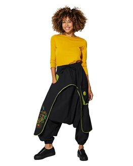 Harembroek katoen flap zwart lime
