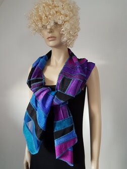 Zijden sjaal, paars, zwart, blauw, groen, cyclaam - Liz