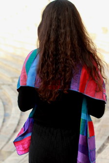 Regenboog sjaal, baantjes zijde - Liz