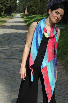 Langere viscose regenboog sjaal, diagonale stroken - Liz