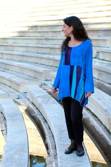 Blouse turquoise blokken - Liz