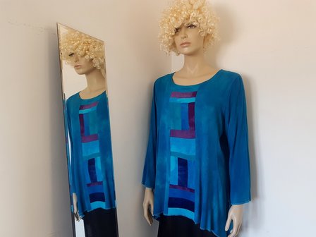 Blouse patchwork baan turquoise - Liz