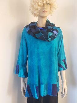 Blouse turquoise patchwork randen - Liz