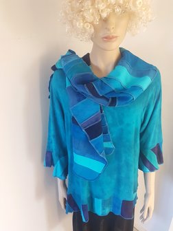 Blouse turquoise patchwork randen - Liz