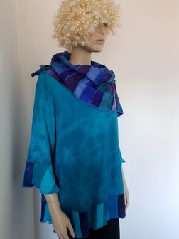 Blouse turquoise patchwork randen - Liz