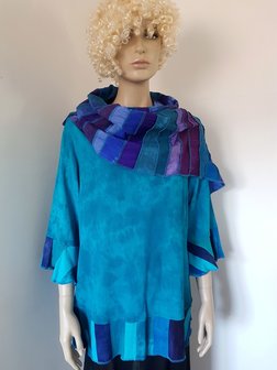 Blouse turquoise patchwork randen - Liz