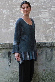 Blouse grijs tinten patchwork  - Liz