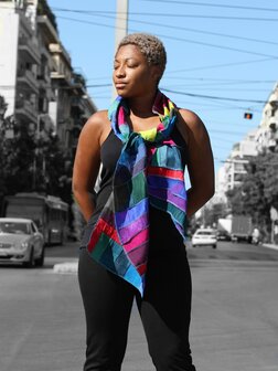 Zijden patchwork regenboog sjaal - Liz