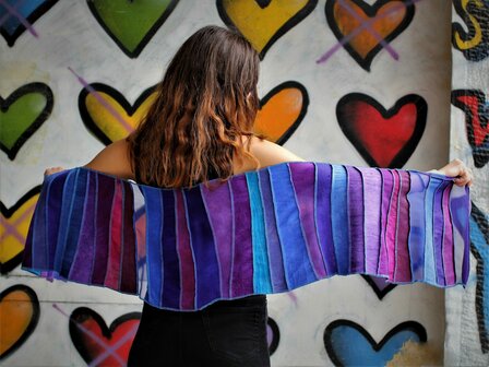 Zijde / linnen sjaal, blauw paars - Liz