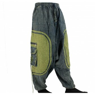 Harembroek zakken stonewash zwart/ blauw