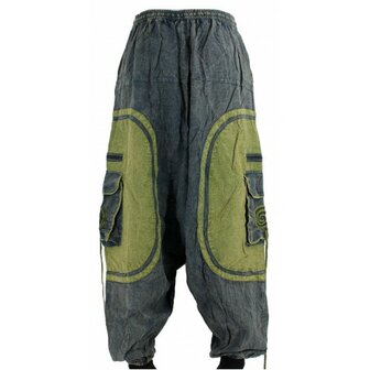 Harembroek zakken stonewash zwart/ blauw