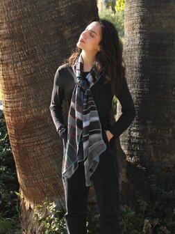 Sjaal viscose grijs, multi stiksel - Liz