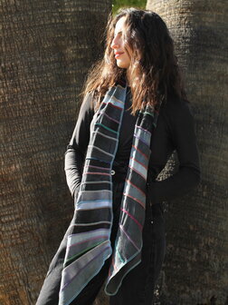 Sjaal viscose grijs, multi stiksel - Liz