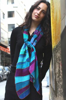 Sjaal viscose fuchsia, blauw, zeegroen - Liz