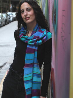 Sjaal viscose fuchsia, blauw, zeegroen - Liz