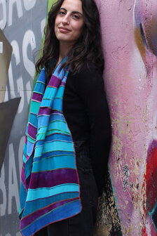 Sjaal viscose fuchsia, blauw, zeegroen - Liz