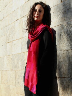 Sjaal viscose patchwork rood 