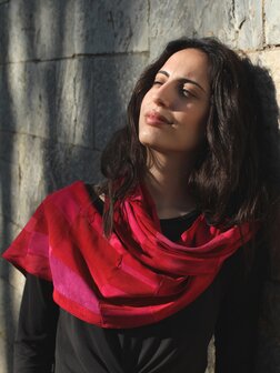 Sjaal viscose patchwork rood 