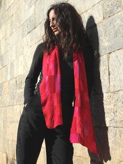 Sjaal viscose patchwork rood 