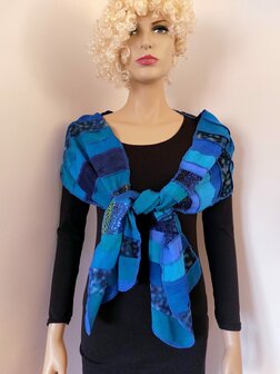 Sjaal viscose combi blauw