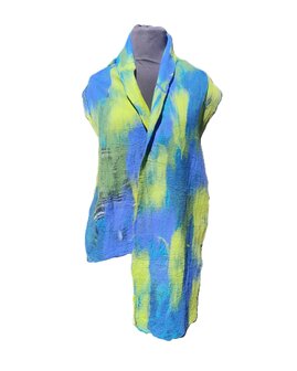 Zijde wol sjaal - blauw lime