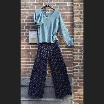 Triangle broek rib bloem blauw