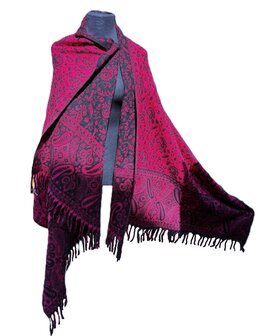 Yak wol sjaal - fuchsia zwart