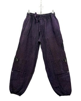 Broek katoen bloem stonewash paars