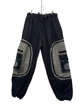 Broek katoen stonewash bloem zwart