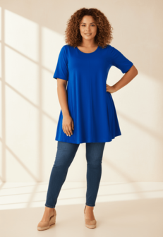 A-lijn shirt korte mouw kobalt blauw