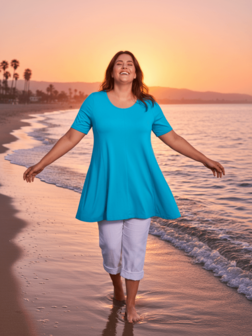 A-lijn shirt korte mouw aqua blauw