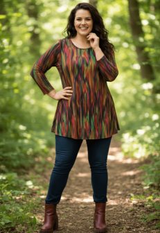 A-lijn shirt lange mouw print groen rood