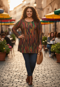 A-lijn shirt lange mouw print groen rood