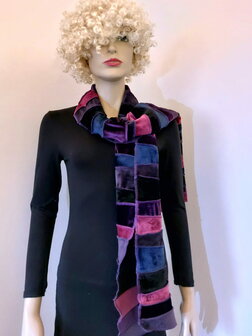 fluwelen sjaal fuchsia, paars, navi, zwart - Liz 
