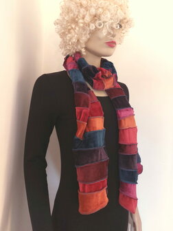 fluwelen sjaal rood roest petrol fuchsia - Liz 