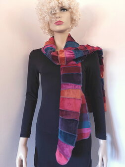 fluwelen sjaal rood roest petrol fuchsia - Liz 