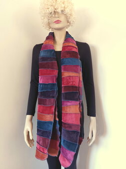 fluwelen sjaal rood roest petrol fuchsia - Liz 