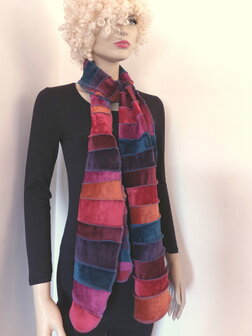 fluwelen sjaal rood roest petrol fuchsia - Liz 