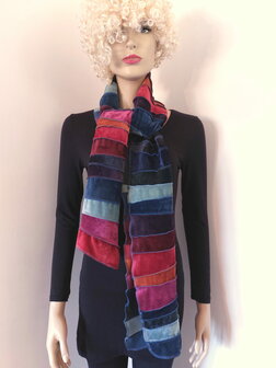 fluwelen sjaal rood roest petrol fuchsia groen zwart - Liz 