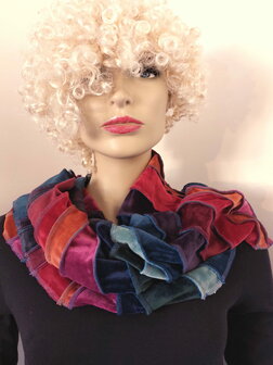 fluwelen sjaal rood roest petrol fuchsia groen zwart - Liz 