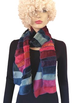 fluwelen sjaal rood roest petrol fuchsia groen zwart - Liz 