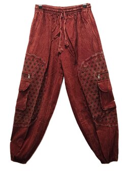 Broek katoen bloem stonewash rood