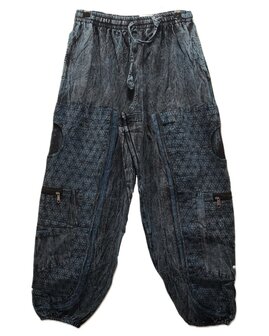 Broek katoen bloem stonewash donkerblauw