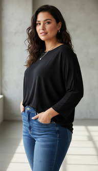 Wijd shirt Mery lang lm zwart