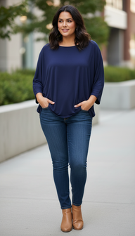 Wijd shirt Mery lang lm navi 