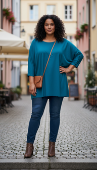 Wijd shirt Mery lang lm petrol