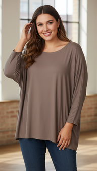 Wijd shirt Mery lang lm taupe