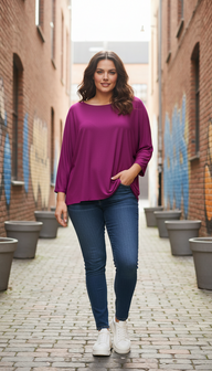 Wijd shirt Mery lang lm donker fuchsia